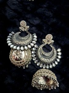 Oxidized Silver Jhumka Earrings