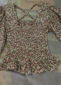 Floral Smocked Square Neck Top