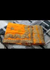 Stunning Yellow Embroidered Saree