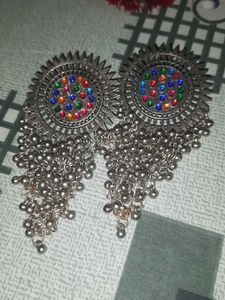 Oxidized Jhumka Earrings with Colorful Stones