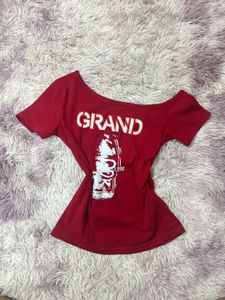 Savana red Graphic Print Off-Shoulder Top