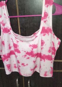 Pink &amp; White Tie-Dye Crop Top