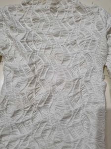 White Textured Mock Neck Top