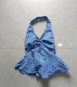 Blue Gingham Halter Neck Top