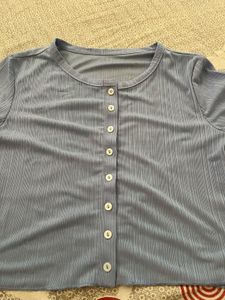 lavender Striped Button-Up Top