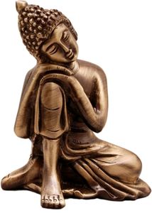 Resting Buddha on Knee Metal Showpiece