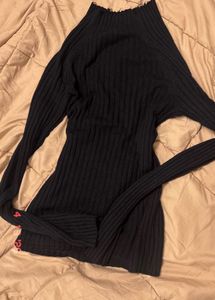 Chic Black Ribbed Mock Neck Top