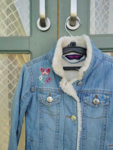 Girls' Embroidered Fur lined Denim Jacket