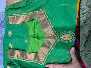 Vibrant Green Saree with Gold Motifs