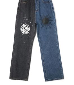 Y2k Patchwork Sun Moon Print Jeans