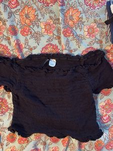 Black Off-Shoulder Crop Top