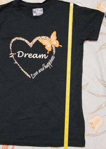 Women's Black Dream Heart Butterfly T-Shirt