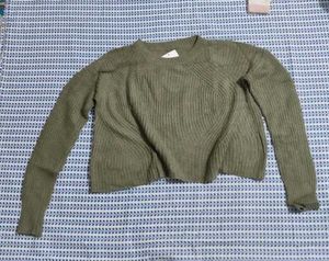 Olive Green Knit Cropped Sweater