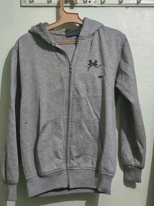 Grey Zip-Up Hoodie with Drawstring Hood