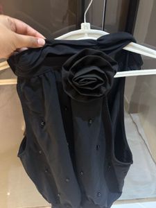 Black Grecian Neck Bodysuit with Pearls