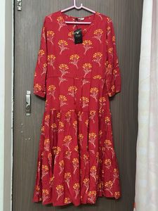 New Red Printed fully flare pure cotton for s&amp;M