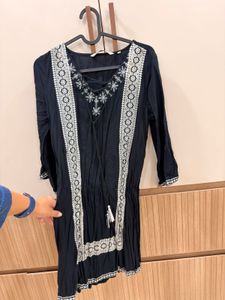 Embroidered Black Boho Tunic Top