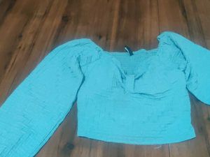 Trendy Teal Smocked Crop Top