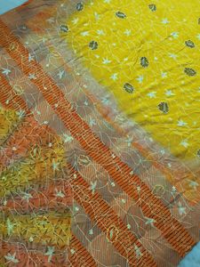 Vintage Pure Crepe saree Yellow &amp; Orange Embroider