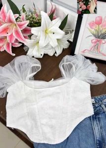 White Sheer Sleeve Corset Top