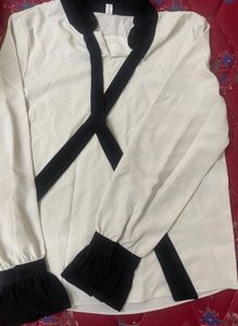 Chic Bow Neck Cream Blouse
