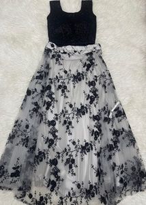 Black Sequin Crop Top White Floral Embroidered