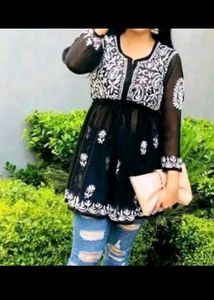 Elegant Black Kurta with White Embroidery