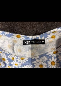 Blue Daisy Print Oversized T-Shirt