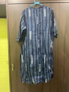 Blue Cotton Printed Everyday Kurta