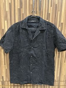 Men's Black Embroidered Short Sleeve Shirt