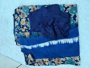 Blue Floral Saree with Tie-Dye