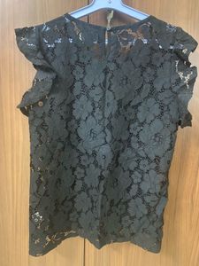 Black Lace Flutter Sleeve Top