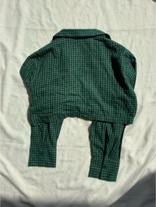 Green Plaid Cropped Button-Up Shirt