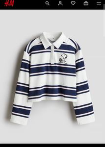 H&M Striped Long Sleeve Cropped Polo Shirt