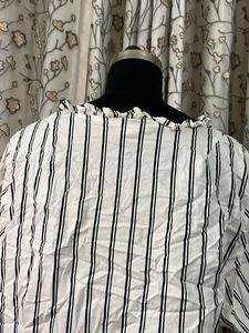 Striped V-Neck Ruffled Blouse