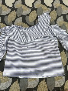 New Designer Chic Striped Ruffle Top