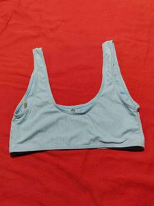 Light Blue Ribbed Crop Top – UK 8