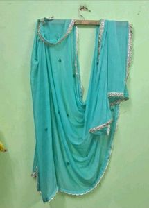 Elegant Teal Dupatta with Embellished Border