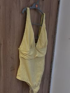 Yellow Ribbed One-Piece Swimsuit