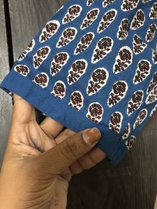 Blue Printed Cotton Kurta cum top