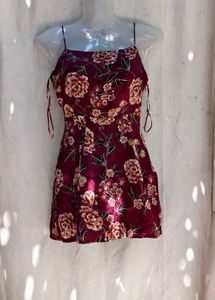 4299. Burgundy Floral Mini Dress