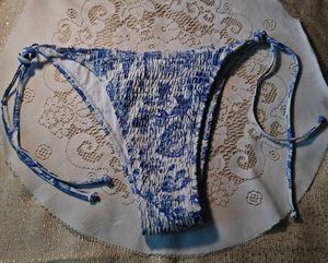 Blue Floral Smocked Bikini Bottom