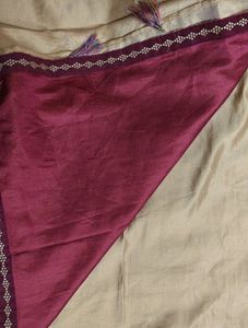 Elegant Gold Silk Saree with Maroon Border