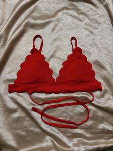 Chic Red Scalloped Bikini Top