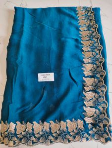Teal Blue Embroidered Saree