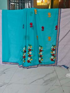 Beautiful Turquoise Embroidered Saree