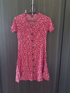 Red Floral Button-Up Mini Dress