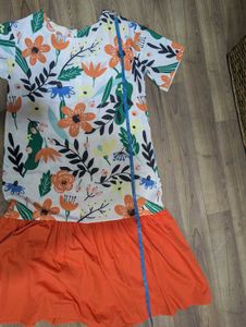 Floral Print Maxi Dress with Orange Skirt