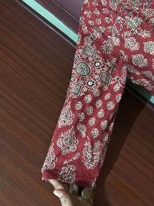 Brick Red Printed Kurta and Pants Set