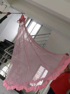 Pink  mosquito net with Ruffle Border